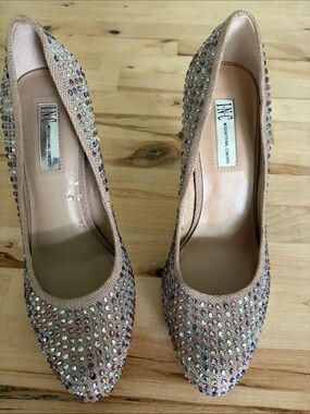 INC International Concepts Nude Pointed-Toe Pumps with Iridescent Crystals